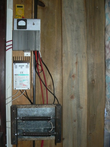 Photo of rectifier box, charge controller and dump load.